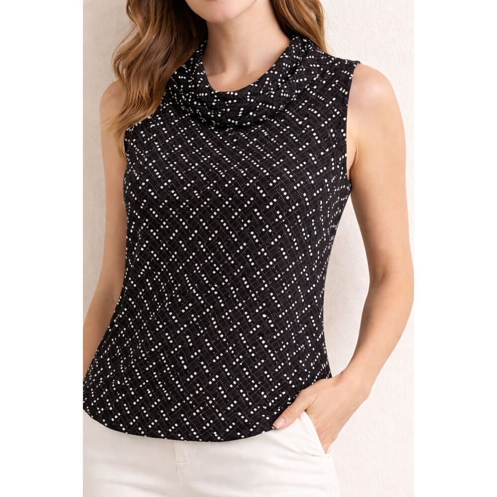 Banana Republic Sleeveless Cowl Neck Blouse Black White Office Interview Top S